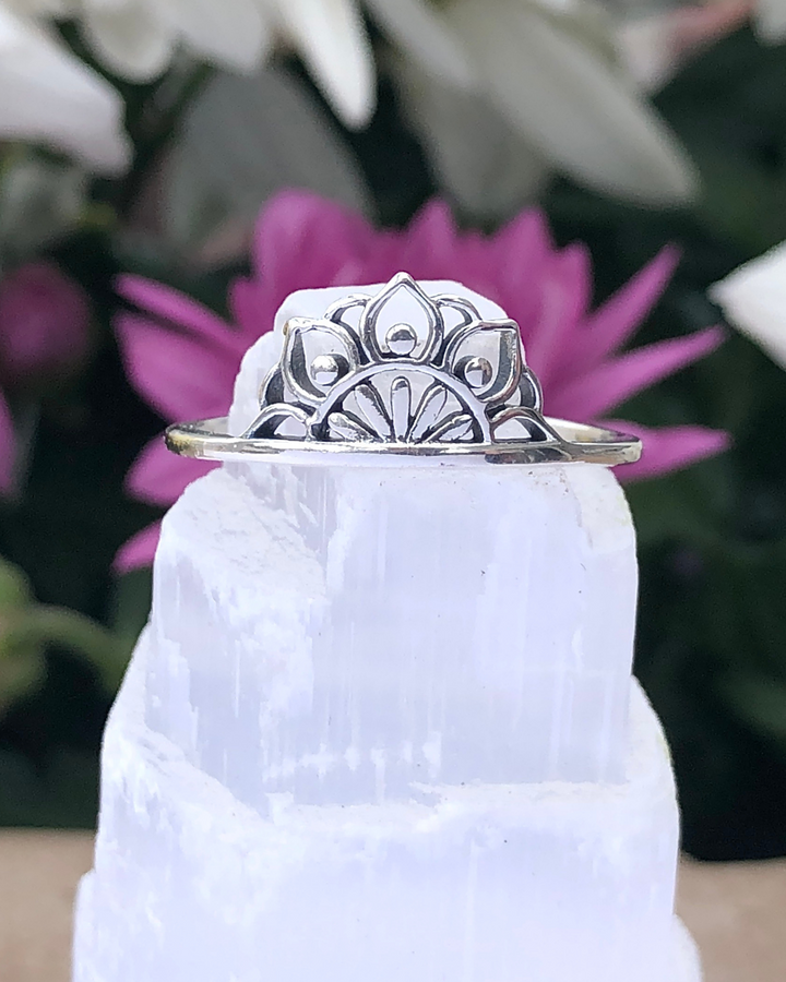 Sterling Silver Half Lotus Mandala Ring