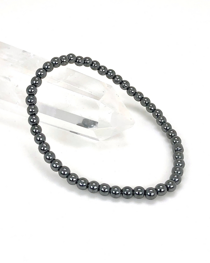 Children's Hematite 4mm Gemstone Bracelet on a Crystal