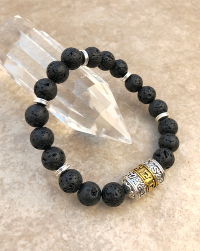 Men’s Lava Stone Om Mani Padme Hum Tibetan Prayer Wheel Bracelet