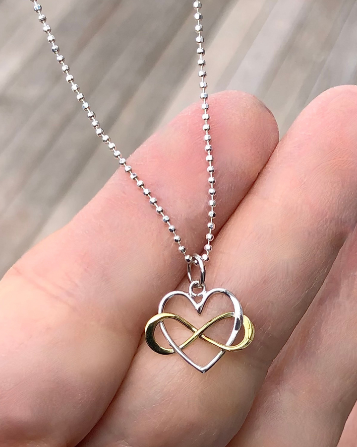 Infinity Heart Silver and Brass Charm Necklace