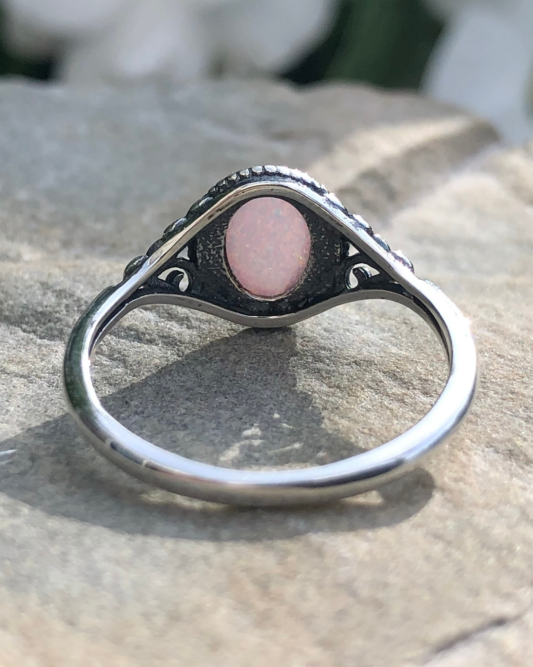 Sterling Silver Oval White Lab Opal Ring