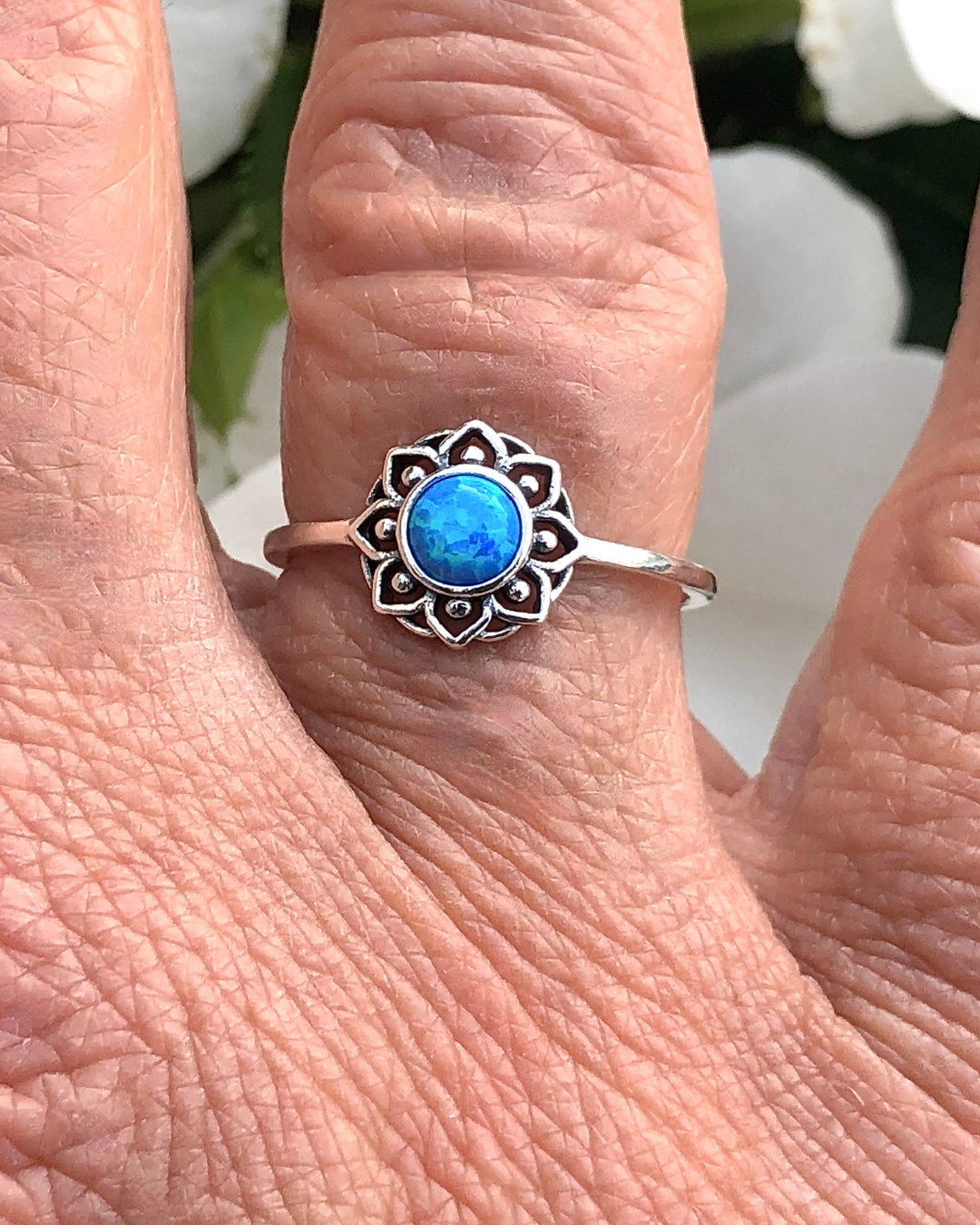 Lab Opal Flower Ring