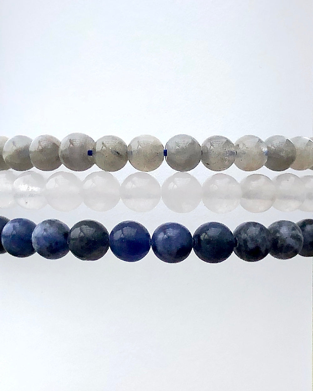 Labradorite, Snow Quartz and Lapis Lazuli 6mm beaded Gemstone Bracelet s