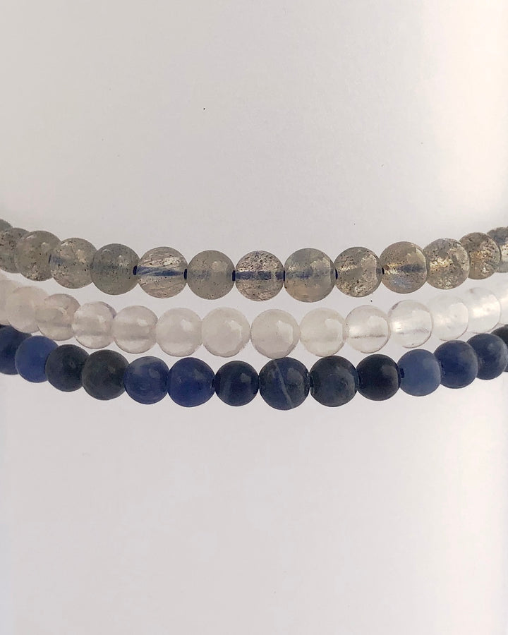 Labradorite, Snow Quartz and Lapis Lazuli Stacked Bracelets