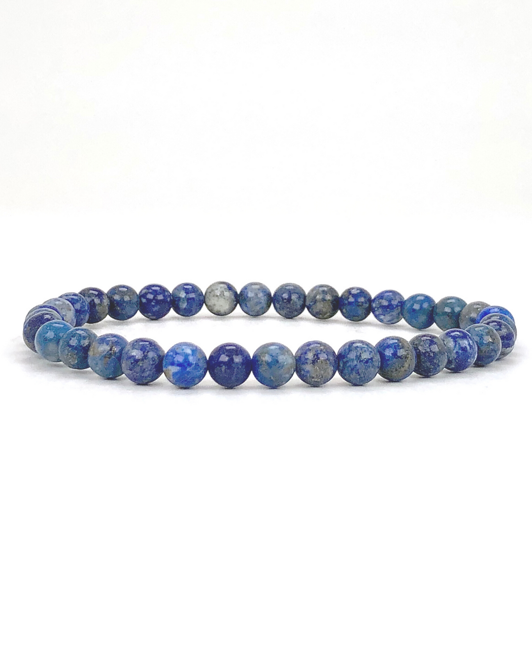 Lapis Lazuli 6mm Beaded Gemstone Bracelet on a white background.