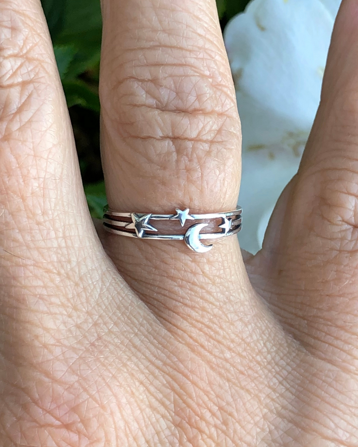 Layered Moon and Stars Ring 