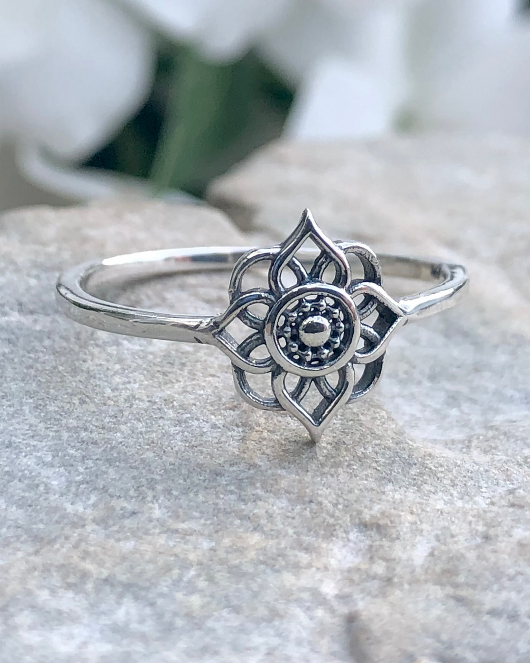 Sterling Silver Lotus Flower Mandala Ring