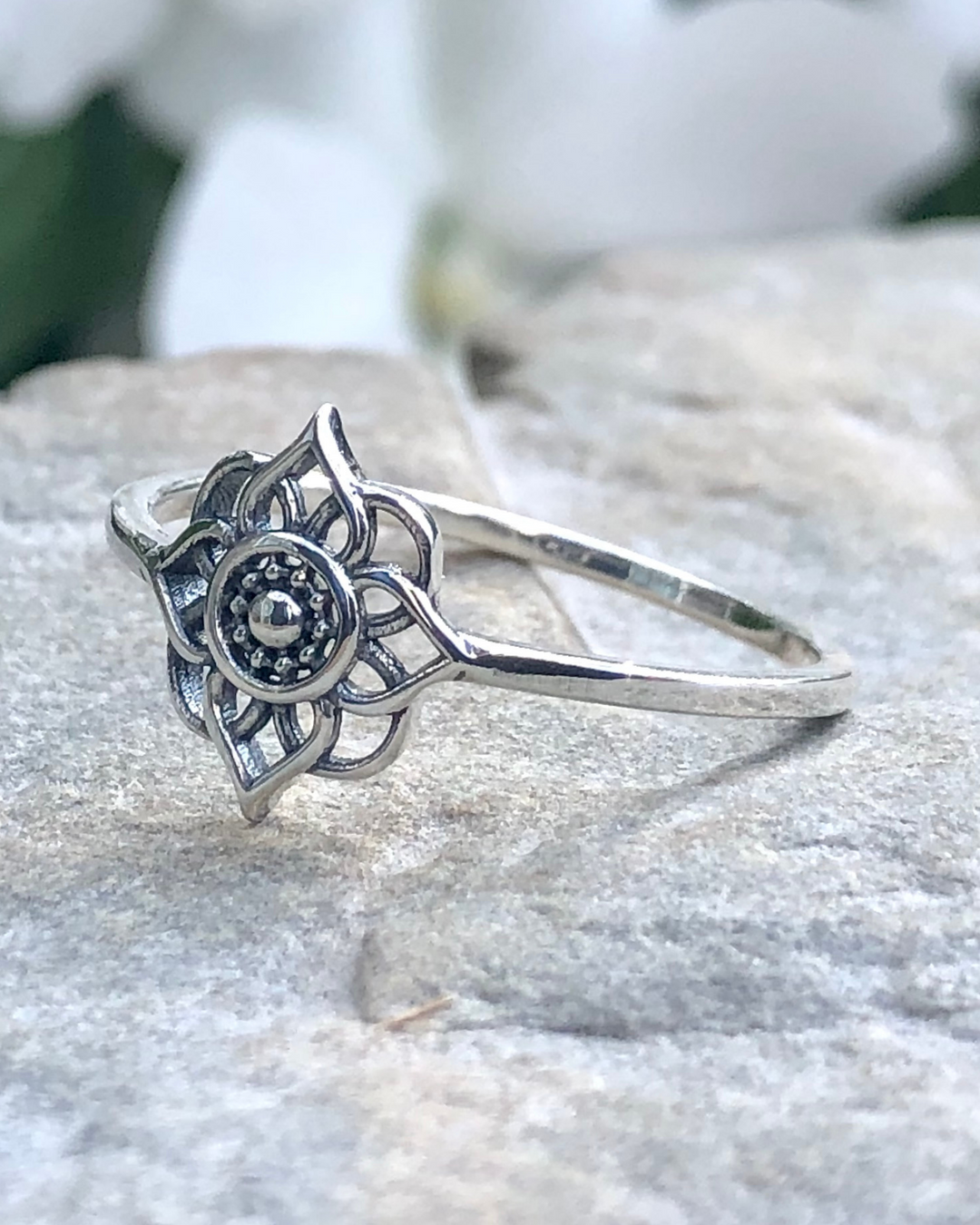 Sterling Silver Lotus Flower Mandala Ring