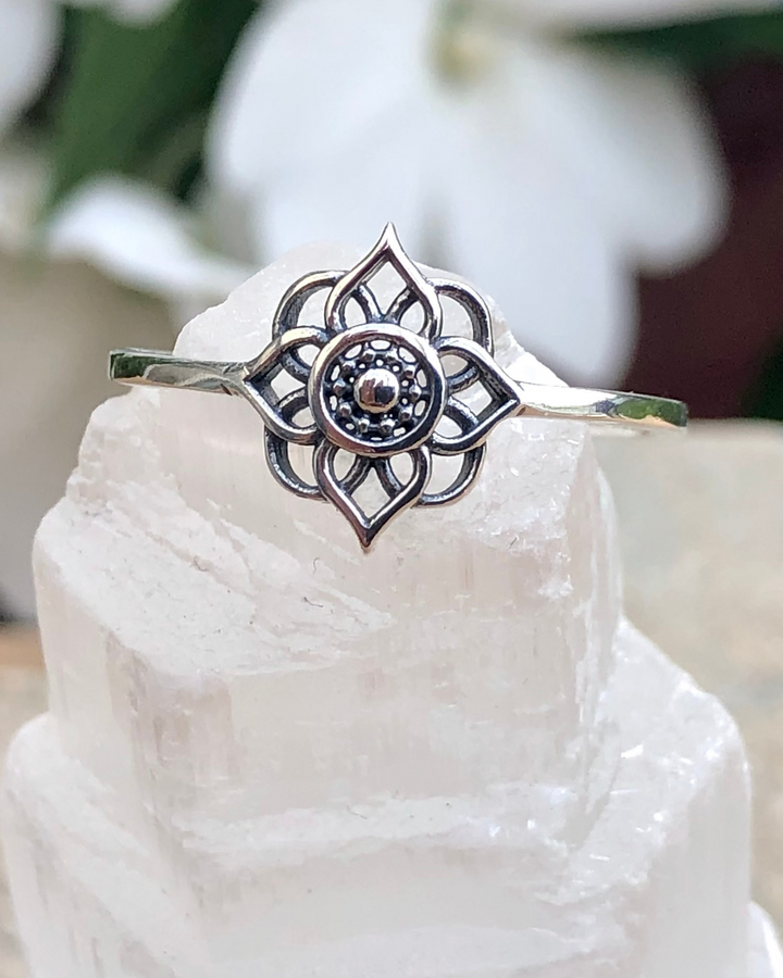 Sterling Silver Lotus Flower Mandala Ring