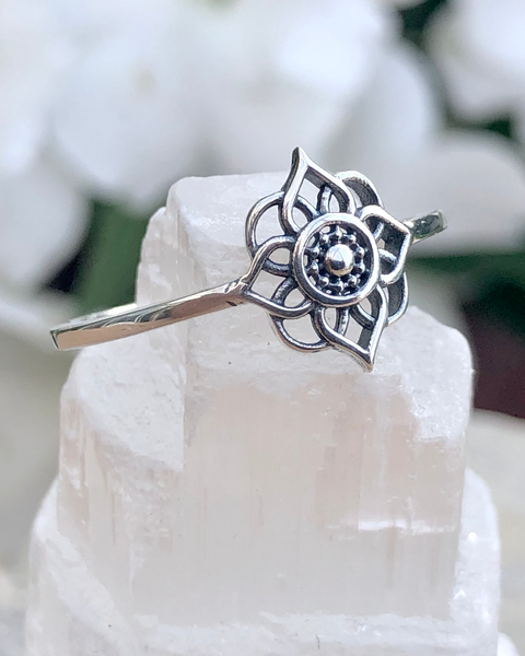 Sterling Silver Lotus Flower Mandala Ring