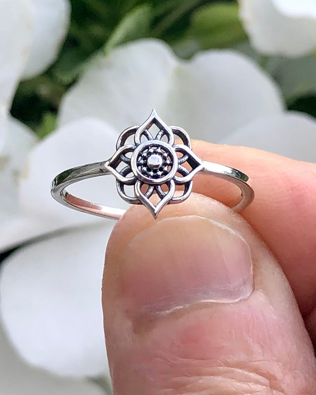 Sterling Silver Lotus Flower Mandala Ring