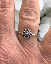 Sterling Silver Lotus Flower Mandala Ring