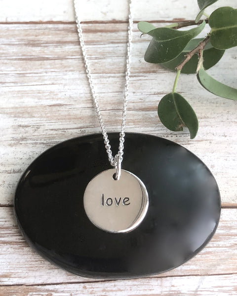 Love Silver Disk Necklace