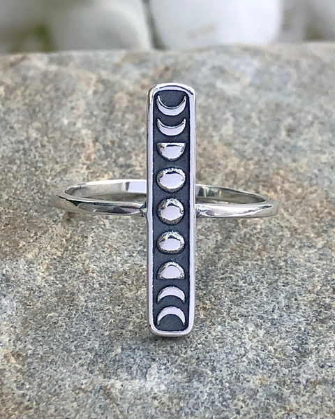 Moon Phases Bar Design Sterling Silver Ring