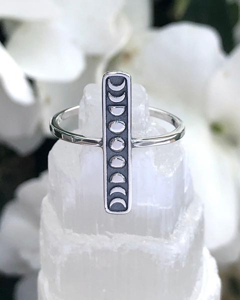 Moon Phases Bar Design Sterling Silver Ring