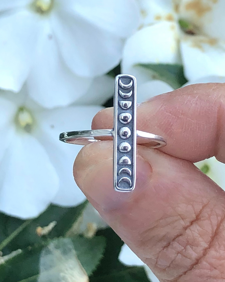 Moon Phases Bar Design Sterling Silver Ring