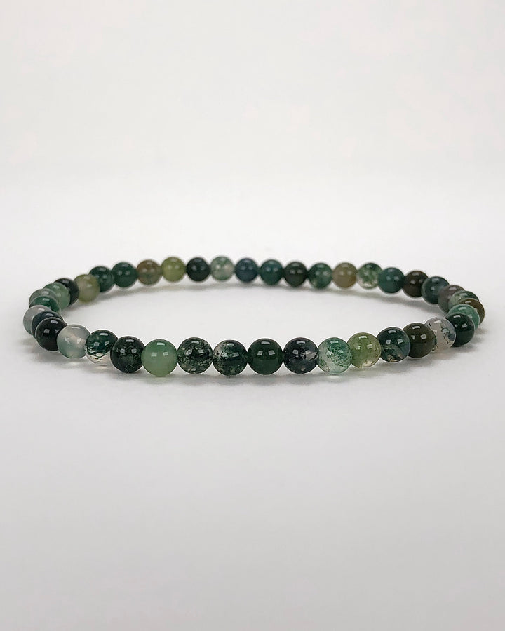 Men's Moss Agate 4mm Beaded Gemstone Bracelet