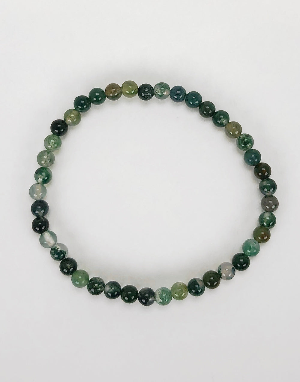 Men's Moss Agate 4mm Beaded Gemstone Bracelet on a white background