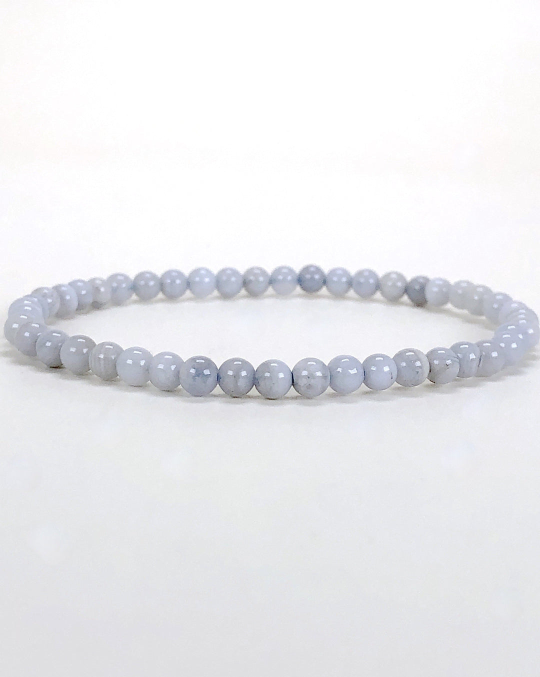 Men's Blue Lace Agate 4mm Beaded Gemstone Bracelet on a white background.