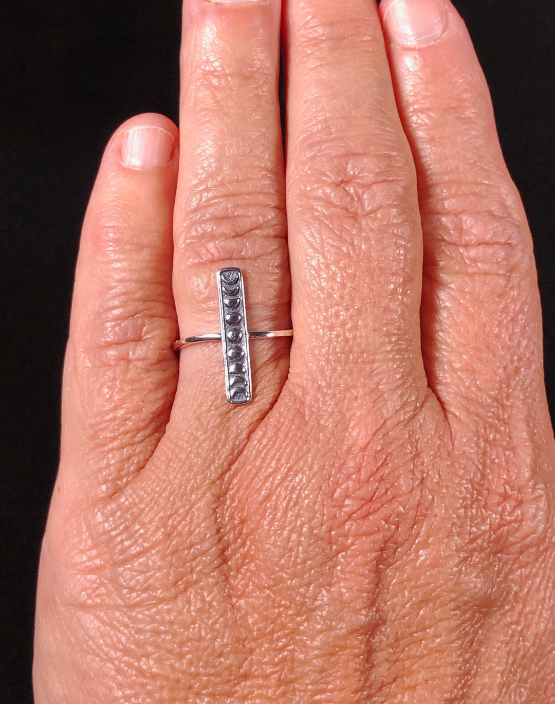 Moon Phases Silver Bar Ring