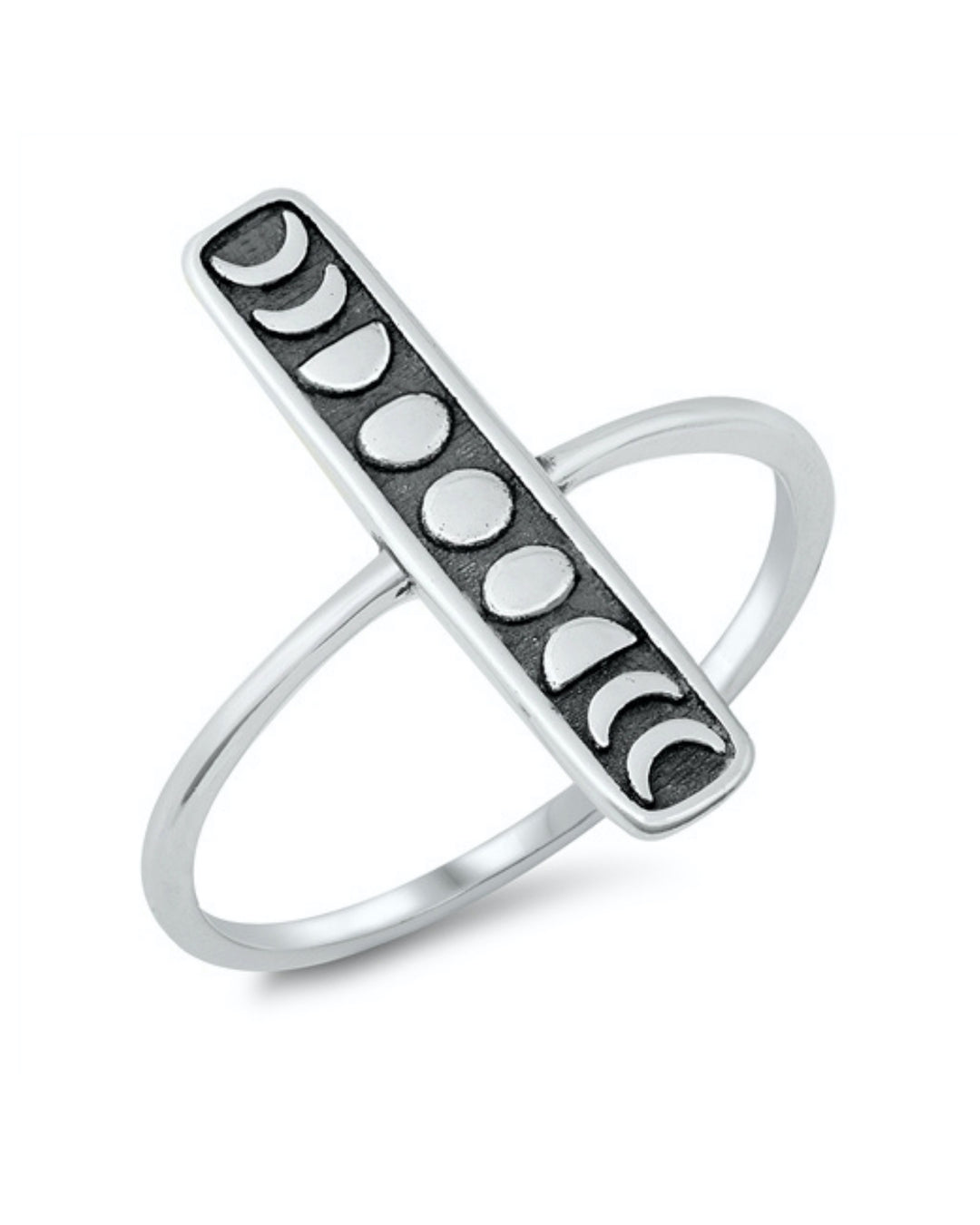 Moon Phases Silver Bar Ring