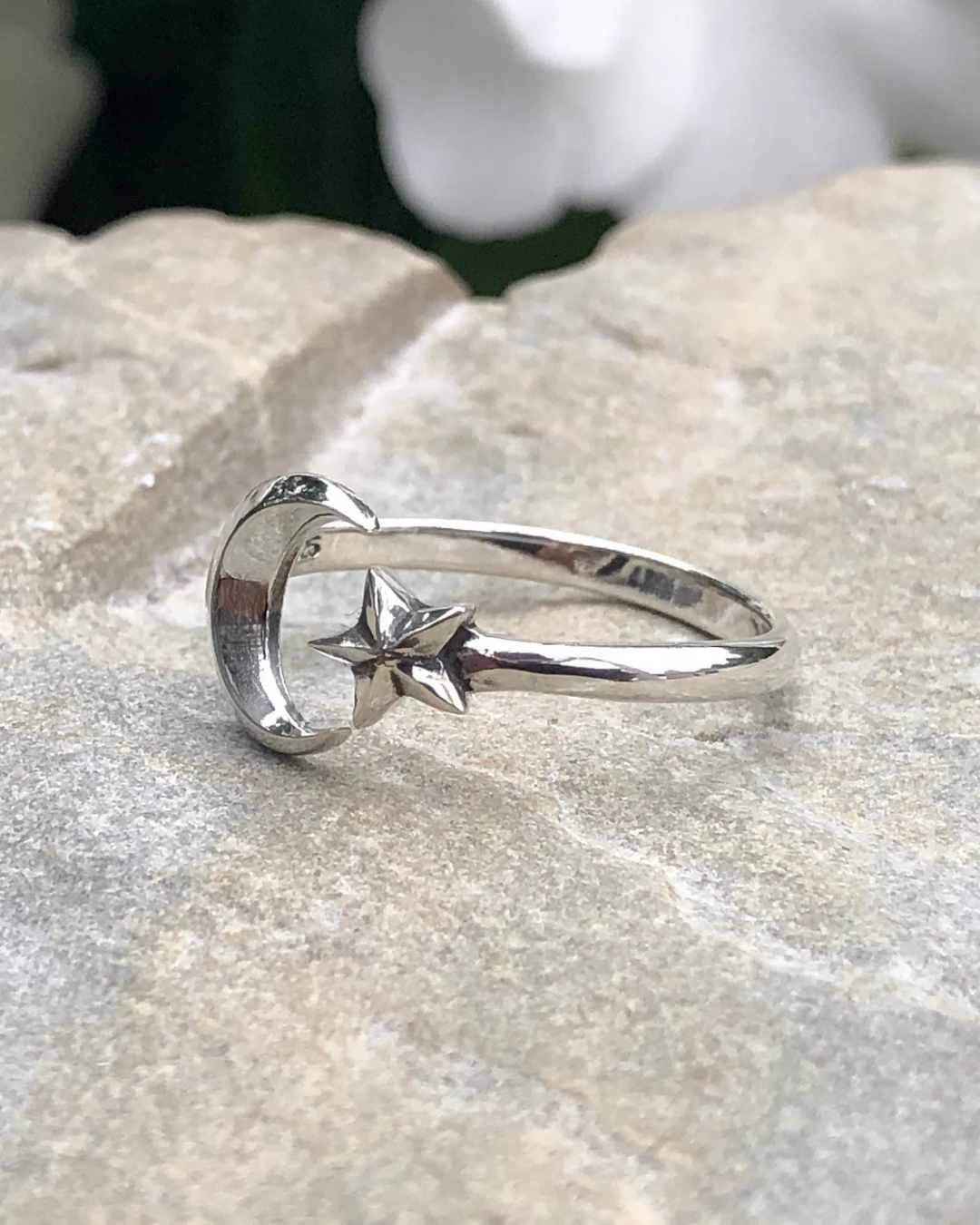 Sterling Silver Moon and Star Adjustable Ring