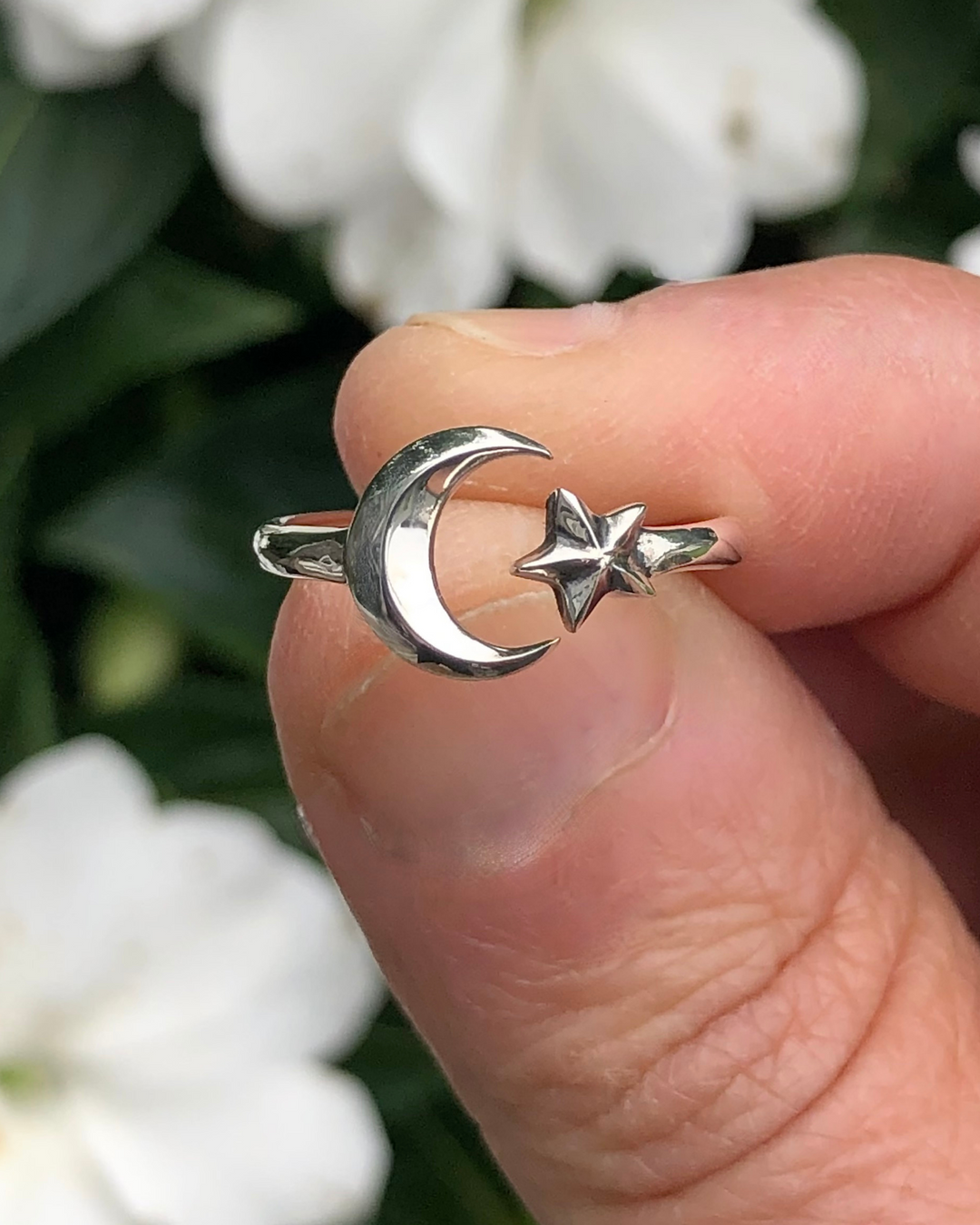 Sterling Silver Moon and Star Adjustable Ring