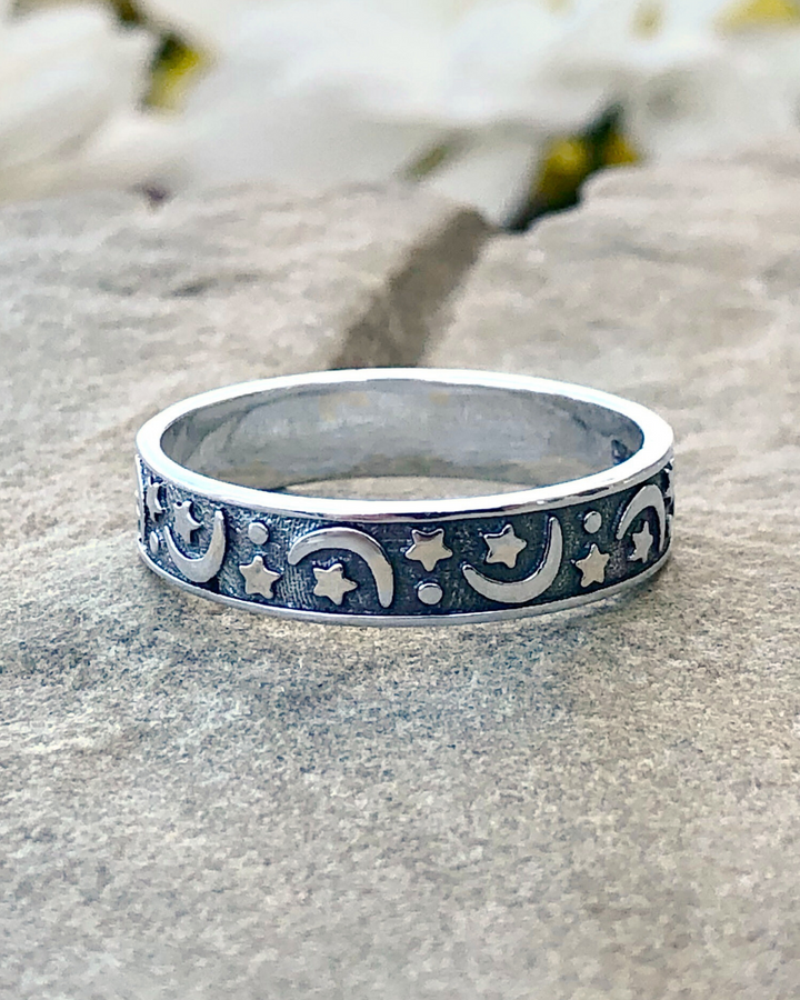 Sterling Silver Moon and Stars Band