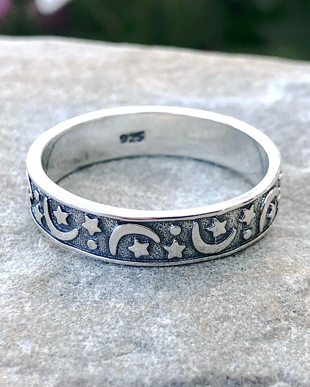 Sterling Silver Moon and Stars Band