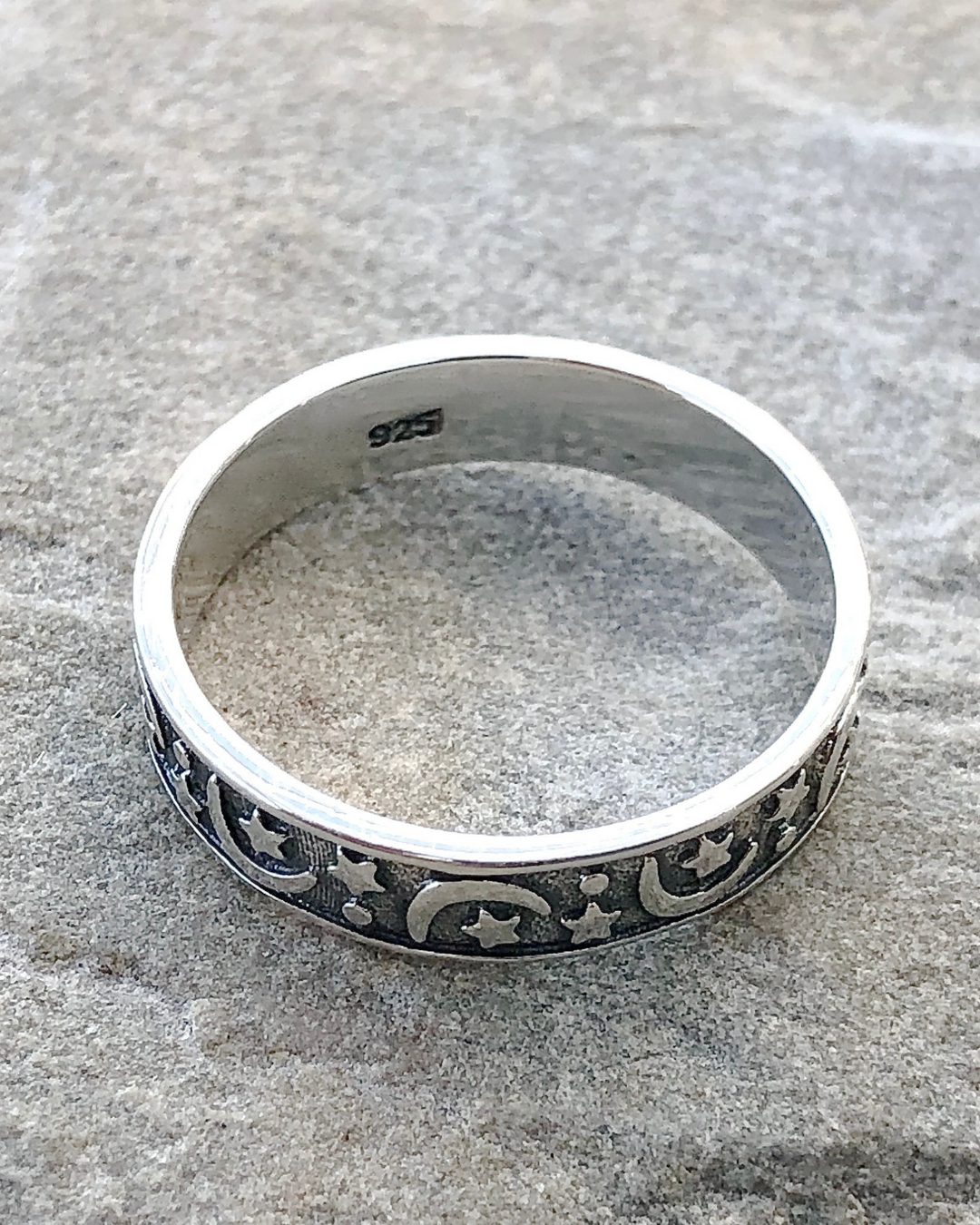 Sterling Silver Moon and Stars Band