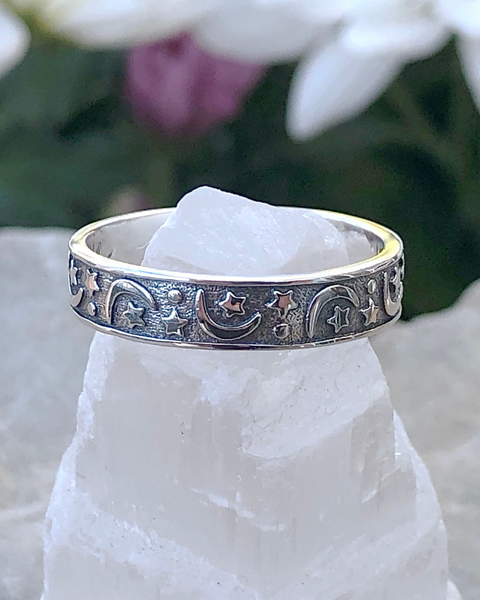 Sterling Silver Moon and Stars Band