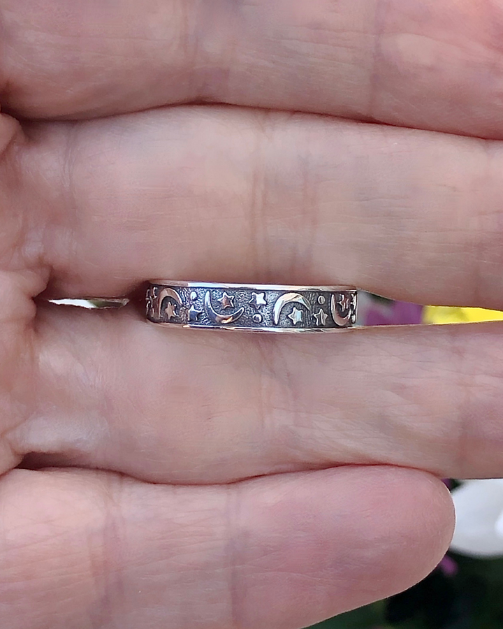 Sterling Silver Moon and Stars Band