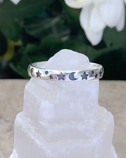 Sterling Silver Moon and Stars Ring