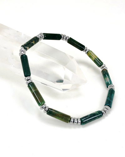 Moss Agate Gemstone Tube Bracelet