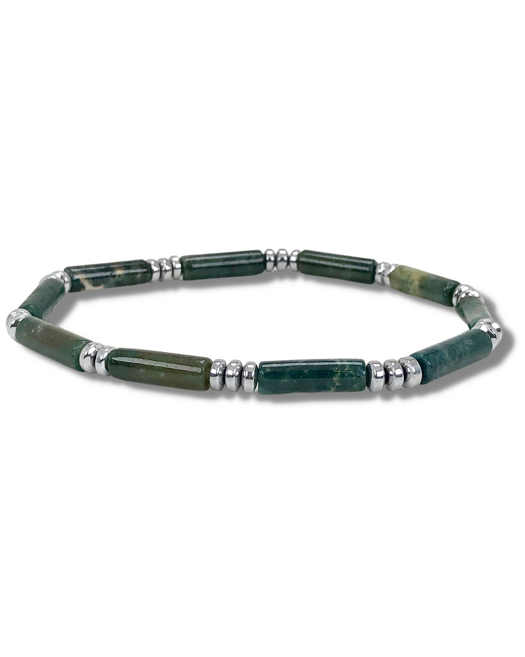 Moss Agate Gemstone Tube Bracelet