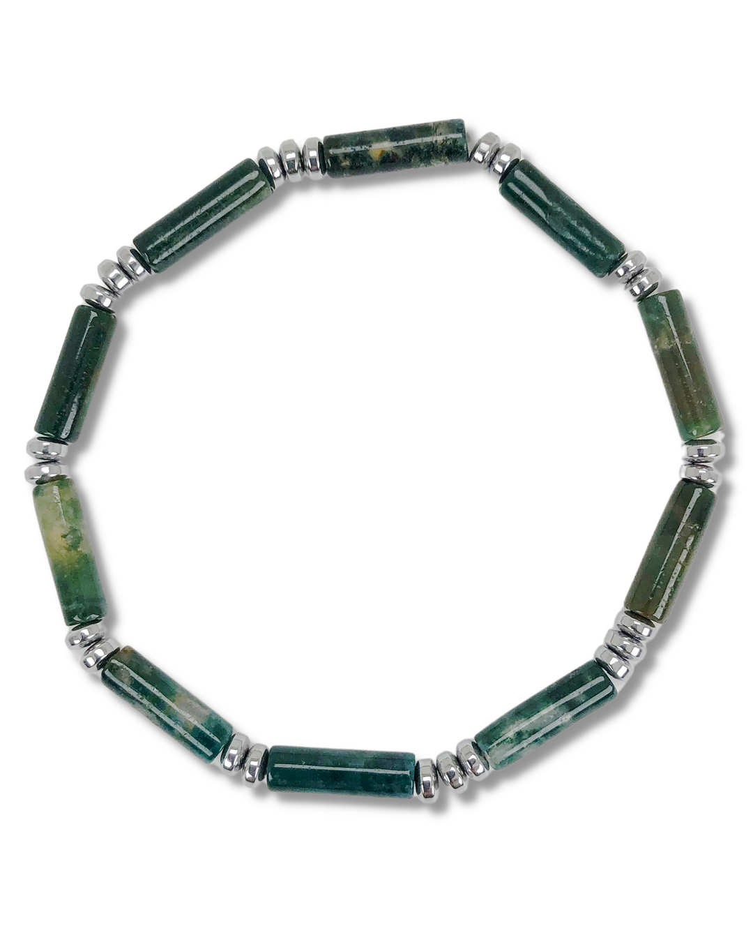 Moss Agate Gemstone Tube Bracelet