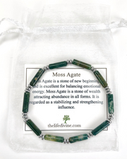 Moss Agate Gemstone Tube Bracelet
