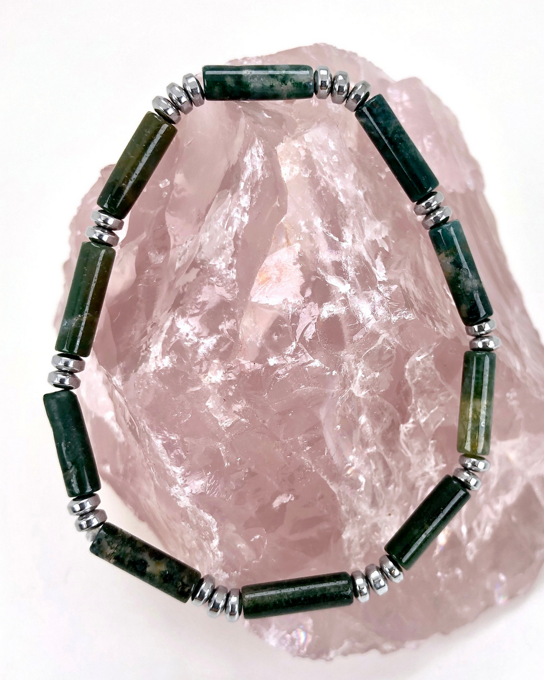 Moss Agate Gemstone Tube Bracelet