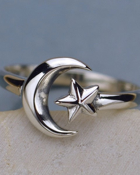 Sterling Silver Moon and Star Adjustable Ring