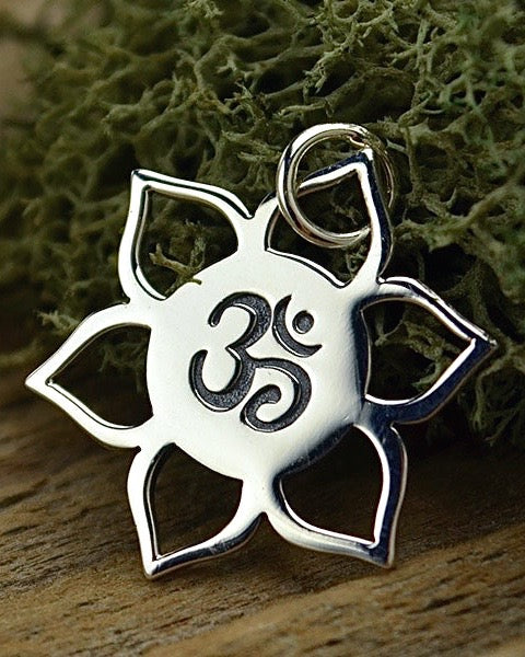 Sterling Silver Om Lotus Necklace