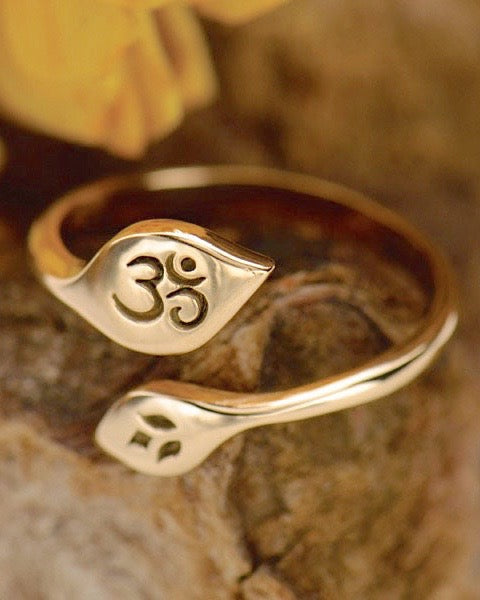 Om and Lotus Bronze Ring on brown stone