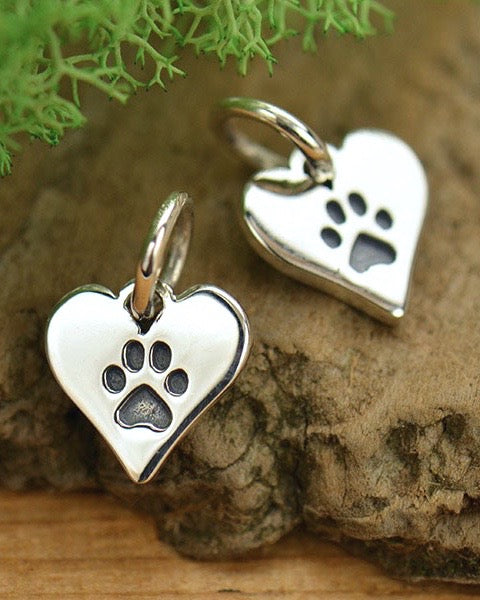 Silver Paw Print Heart Necklace