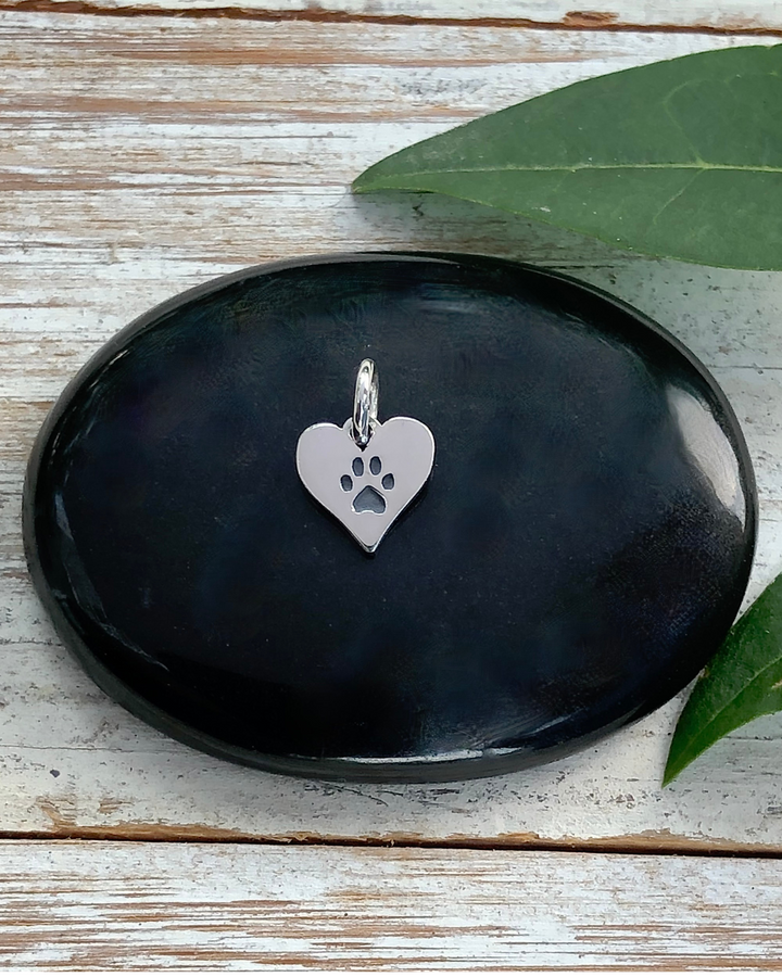 Silver Paw Print Heart Necklace