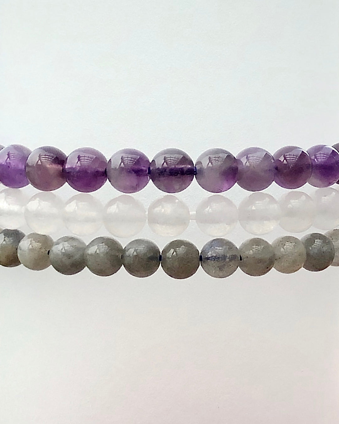 Amethyst, Snow Quartz and Labradorite 6mm beaded Gemstone Bracelets