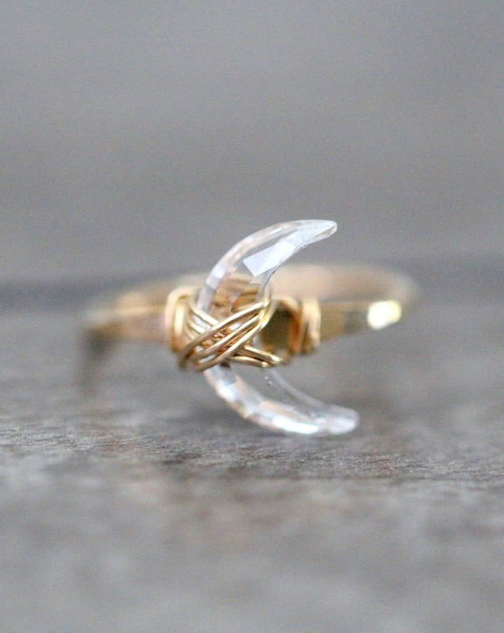 Crescent Quartz Moon Ring Gold