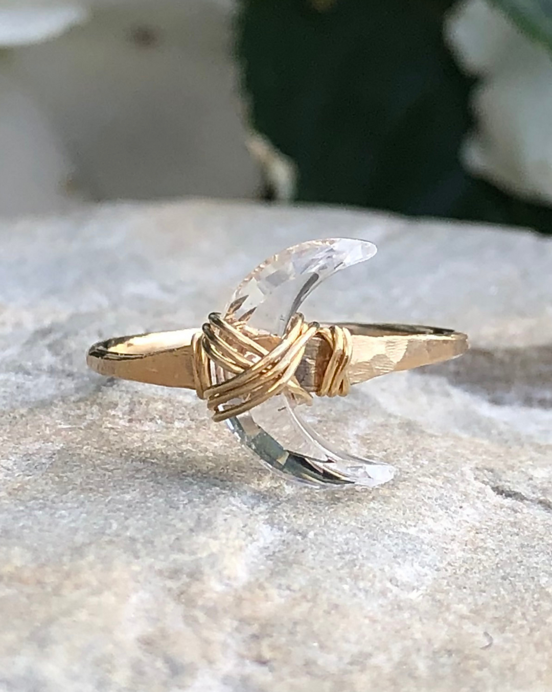 Crescent Quartz Moon Ring Gold