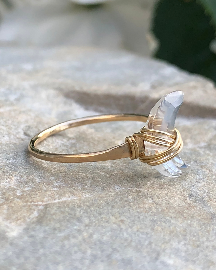 Crescent Quartz Moon Ring Gold