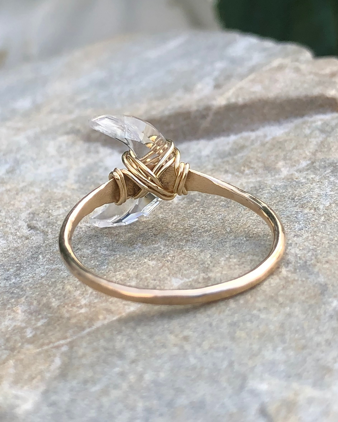 Crescent Quartz Moon Ring Gold