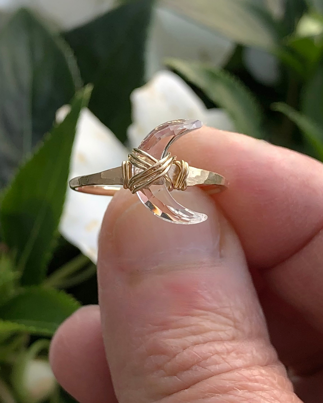 Crescent Quartz Moon Ring Gold