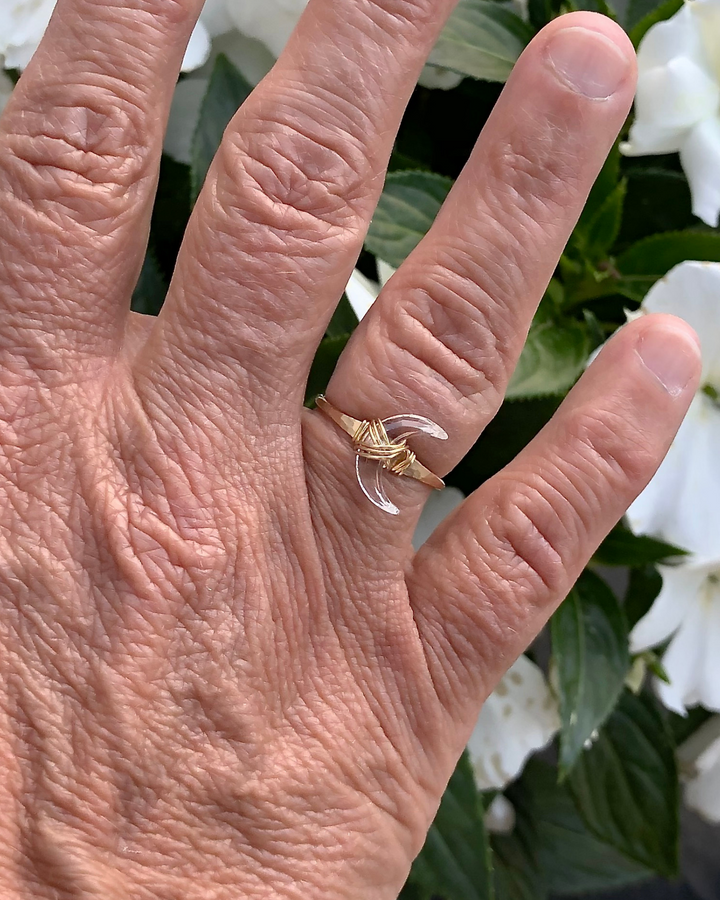 Crescent Quartz Moon Ring Gold